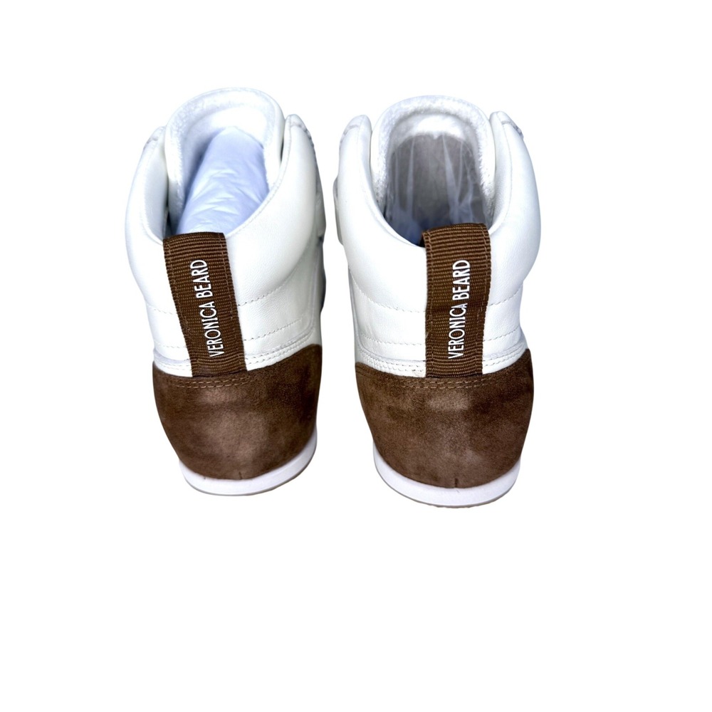 Veronica Beard White Leather Brown Suede High Top Wedge Sneakers Womens 8.5 NIB - Picture 4 of 9
